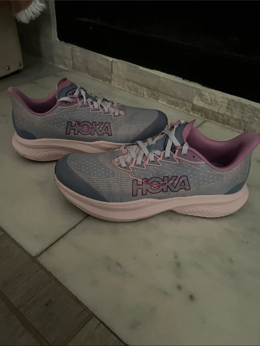 Hoka Women's Pink and Light Blue Athletic Running Shoes
